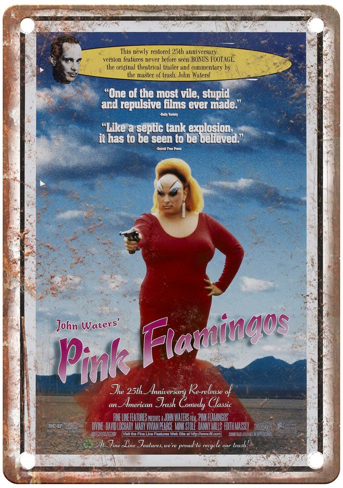 Pink Flamingos Vintage Movie Poster Old Retro Look Metal Sign