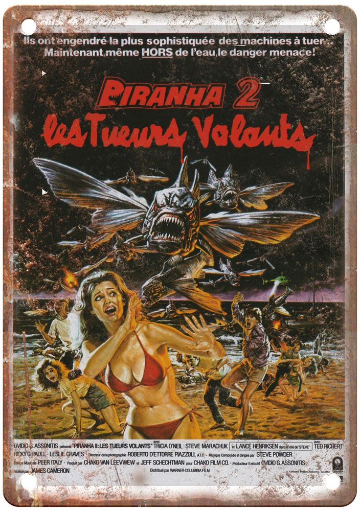 Piranha 2 Vintage Movie Poster Old Retro Look Metal Sign