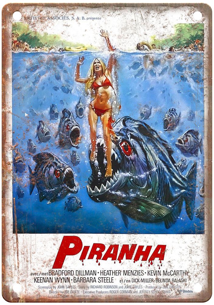 Piranha Vintage Movie Poster Old Retro Look Metal Sign