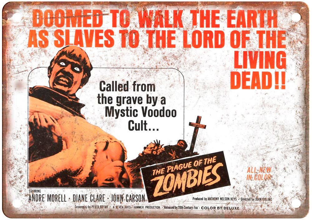 Plague Of Zombies Vintage Movie Poster Old Retro Look Metal Sign