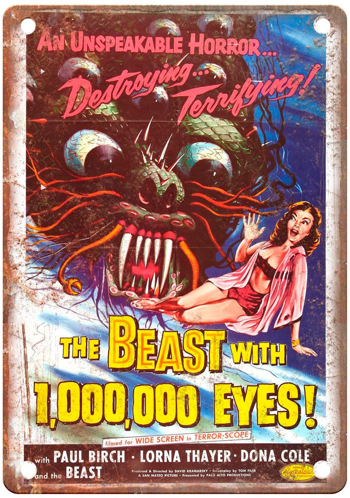 Beast With 1000000 Eyes Vintage Movie Poster Old Retro Look Metal Sign