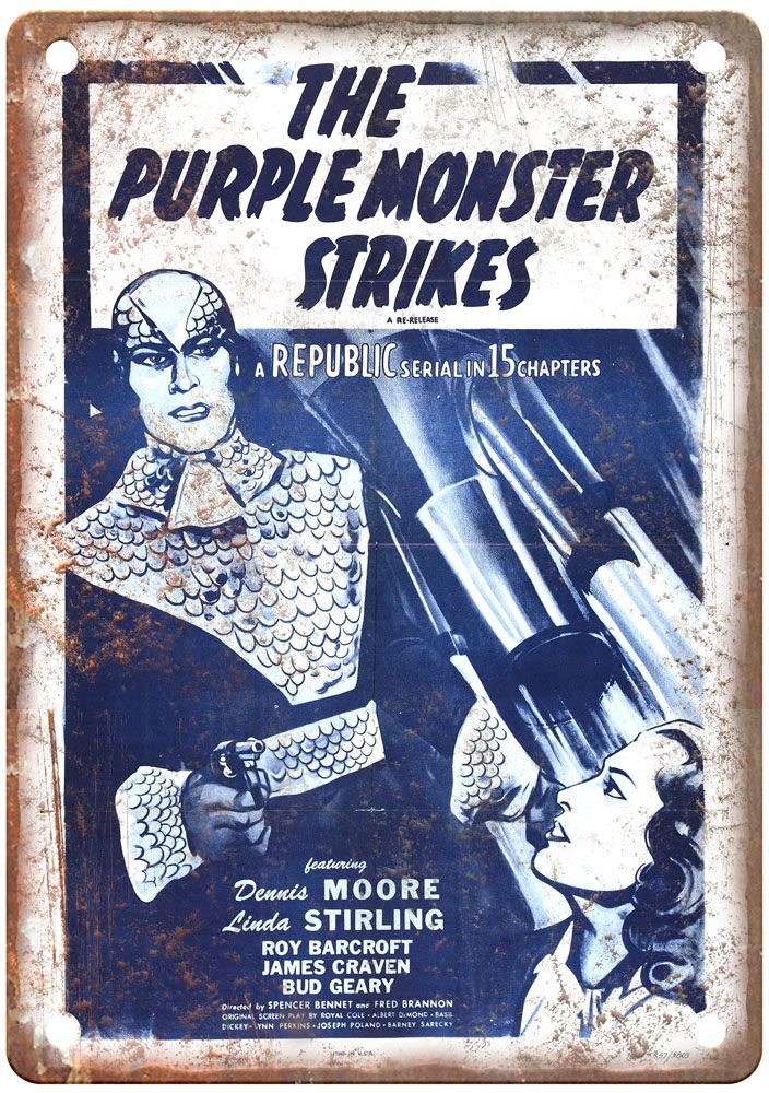 Purple Monster Strikes Vintage Movie Poster Old Retro Look Metal Sign