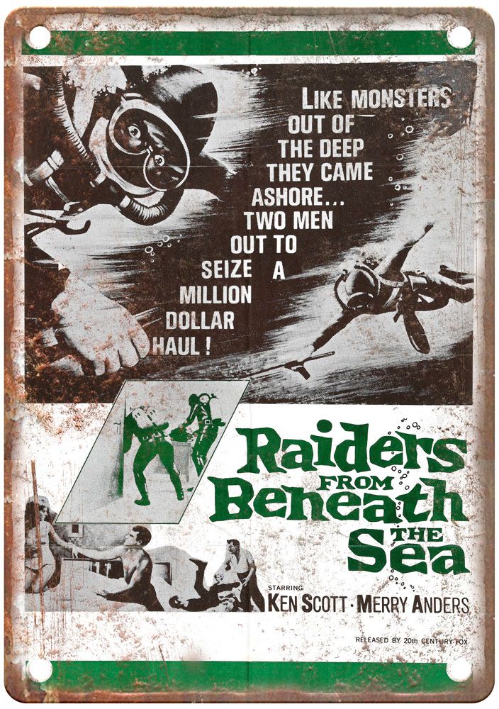 Raiders From Beneath The Sea Vintage Movie Poster Old Retro Look Metal Sign