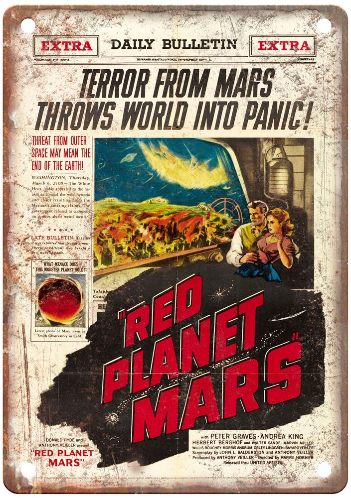 Red Planet Mars Vintage Movie Poster Old Retro Look Metal Sign