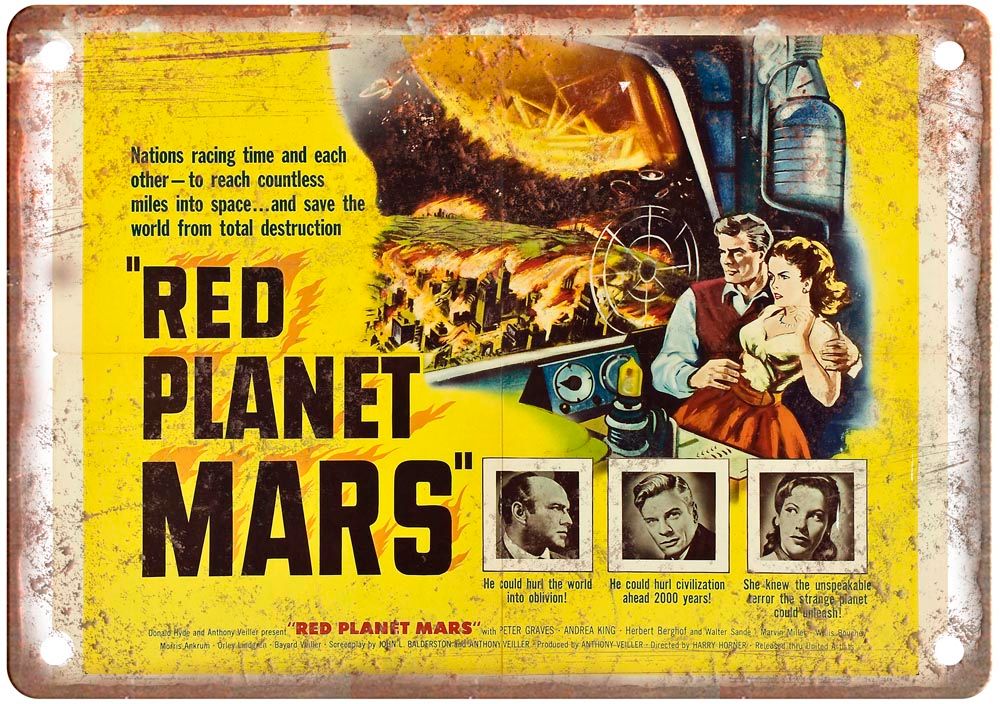 Red Planet Mars Vintage Movie Poster Old Retro Look Metal Sign