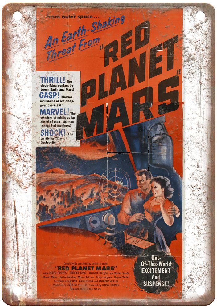 Red Planet Mars Vintage Movie Poster Old Retro Look Metal Sign