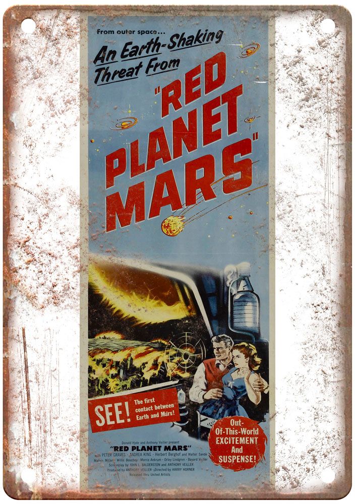 Red Planet Mars Vintage Movie Poster Old Retro Look Metal Sign