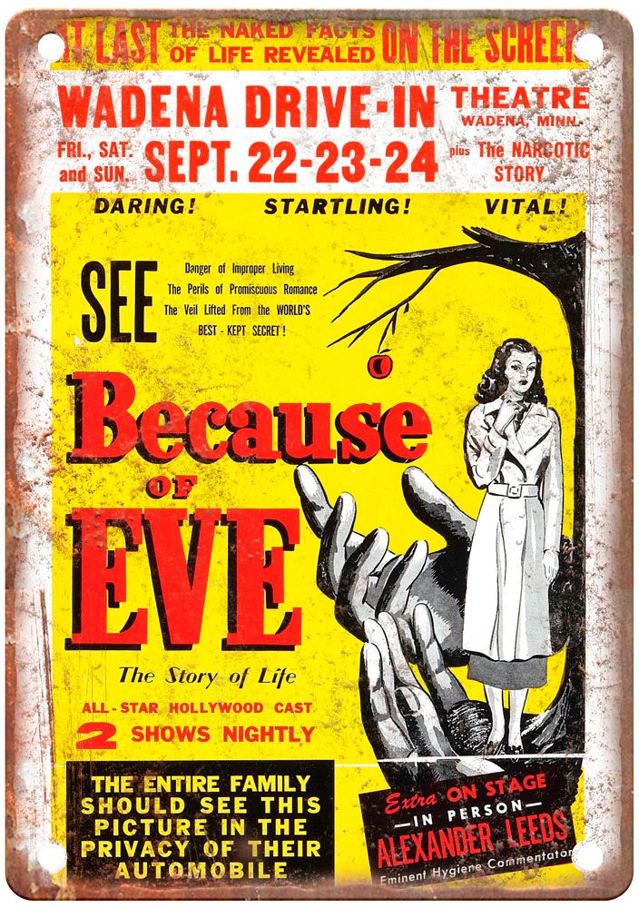 Because Of Eve Vintage Movie Poster Old Retro Look Metal Sign