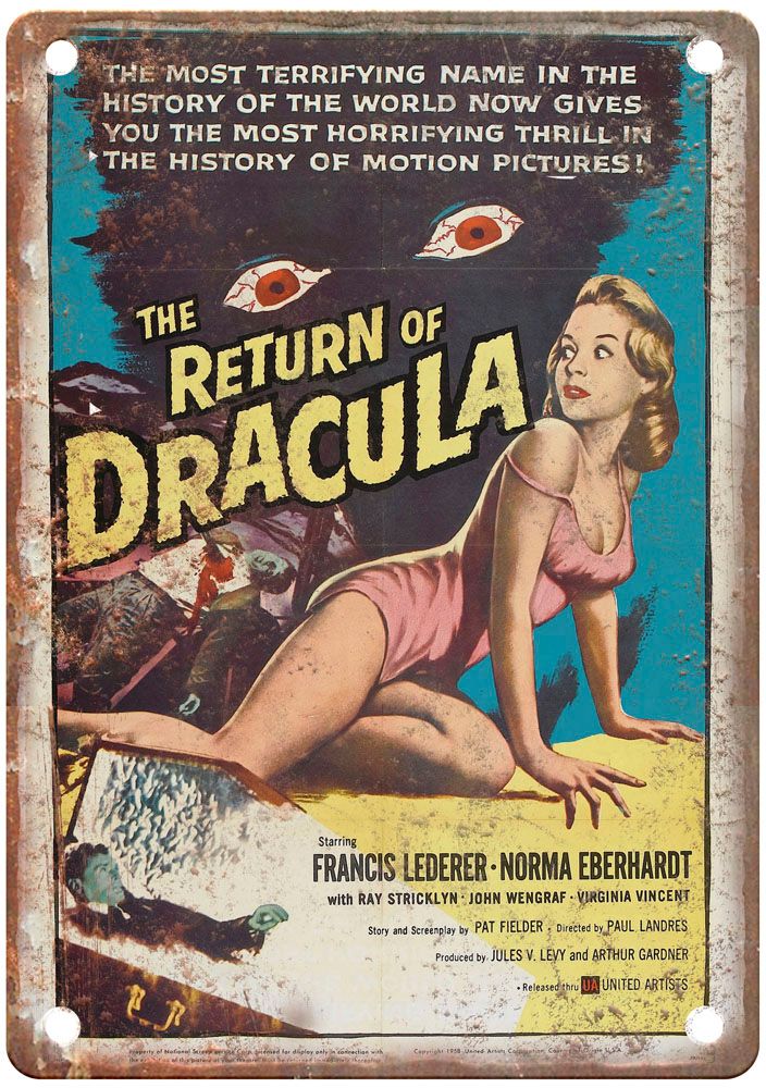 Return Of Dracula Vintage Movie Poster Old Retro Look Metal Sign