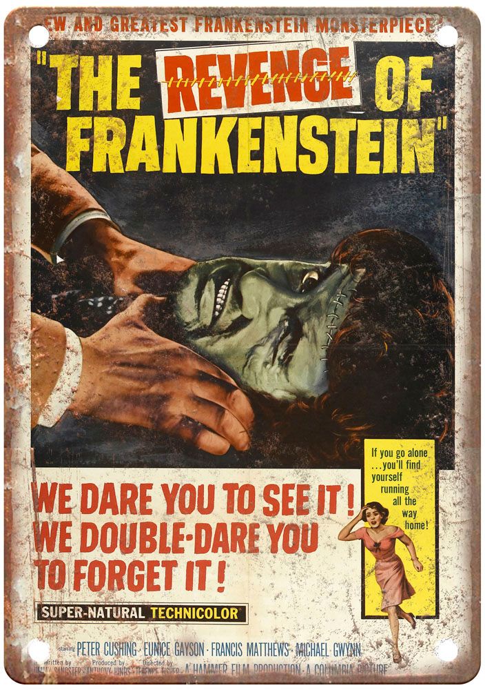 Revenge Of Frankenstein Vintage Movie Poster Old Retro Look Metal Sign