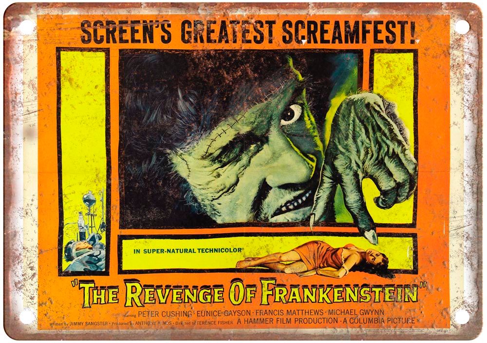 Revenge Of Frankenstein Vintage Movie Poster Old Retro Look Metal Sign