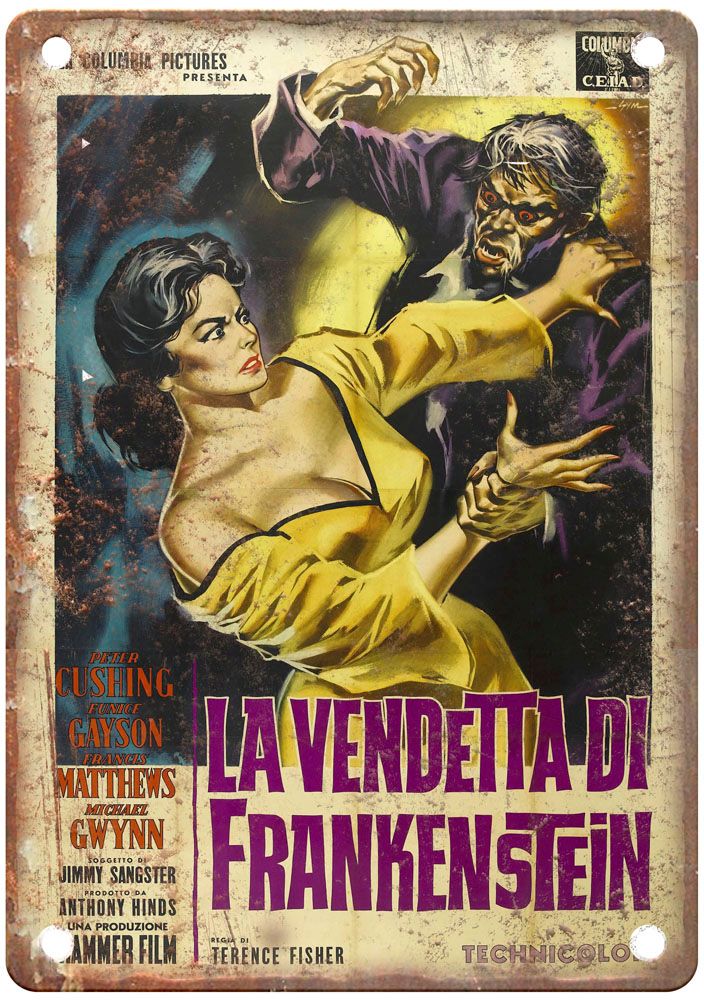 Revenge Of Frankenstein Vintage Movie Poster Old Retro Look Metal Sign