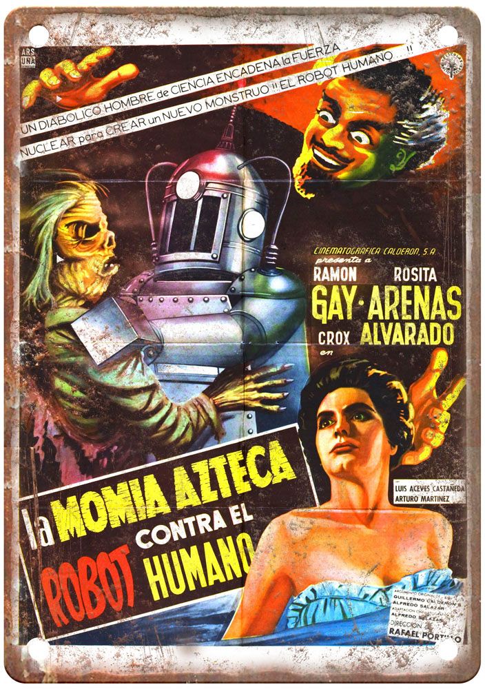 Robot Vs Aztec Mummy Vintage Movie Poster Old Retro Look Metal Sign