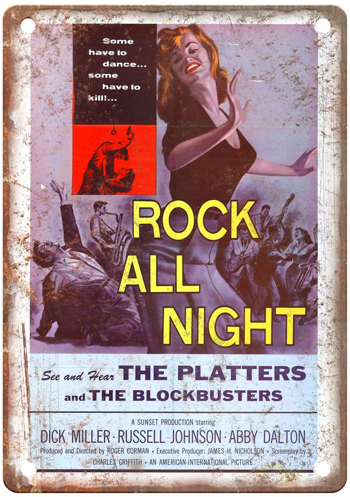 Rock All Night Vintage Movie Poster Old Retro Look Metal Sign