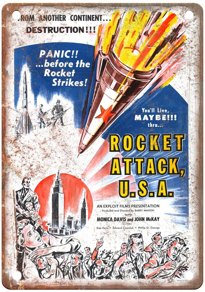 Rocket Attack Usa Vintage Movie Poster Old Retro Look Metal Sign