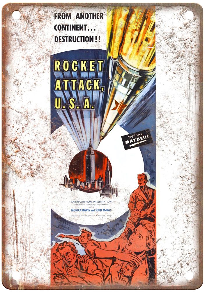 Rocket Attack Usa Vintage Movie Poster Old Retro Look Metal Sign