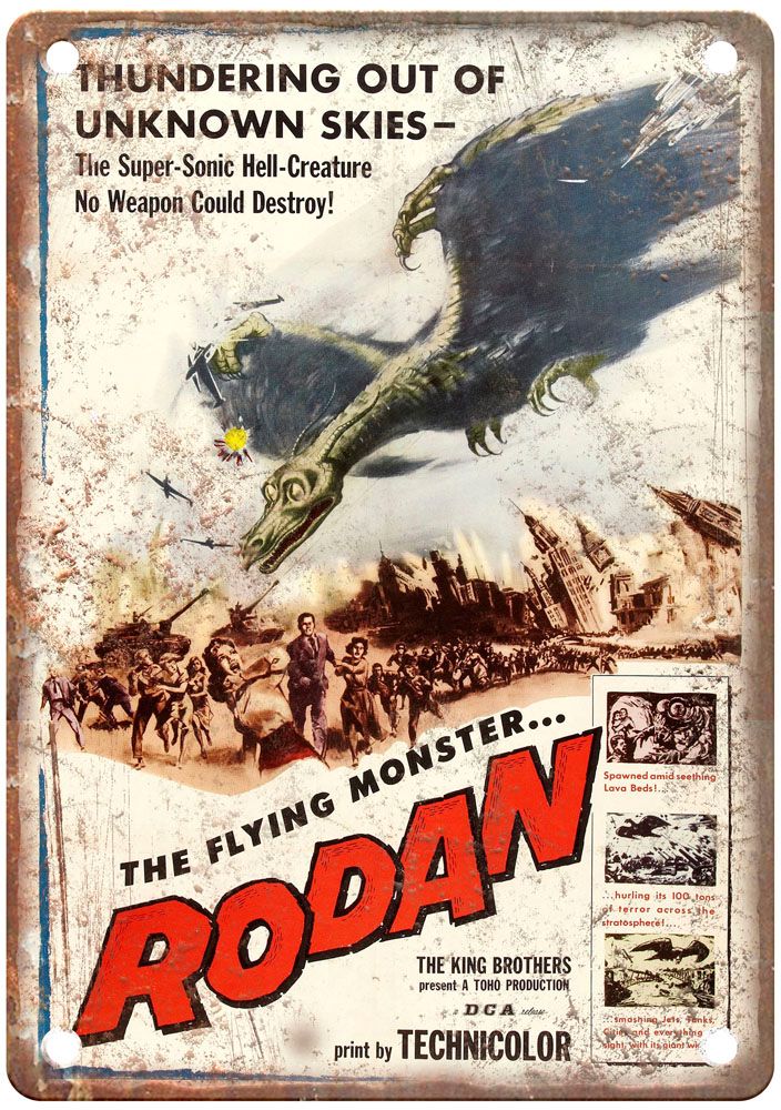 Rodan Flying Monster Vintage Movie Poster Old Retro Look Metal Sign