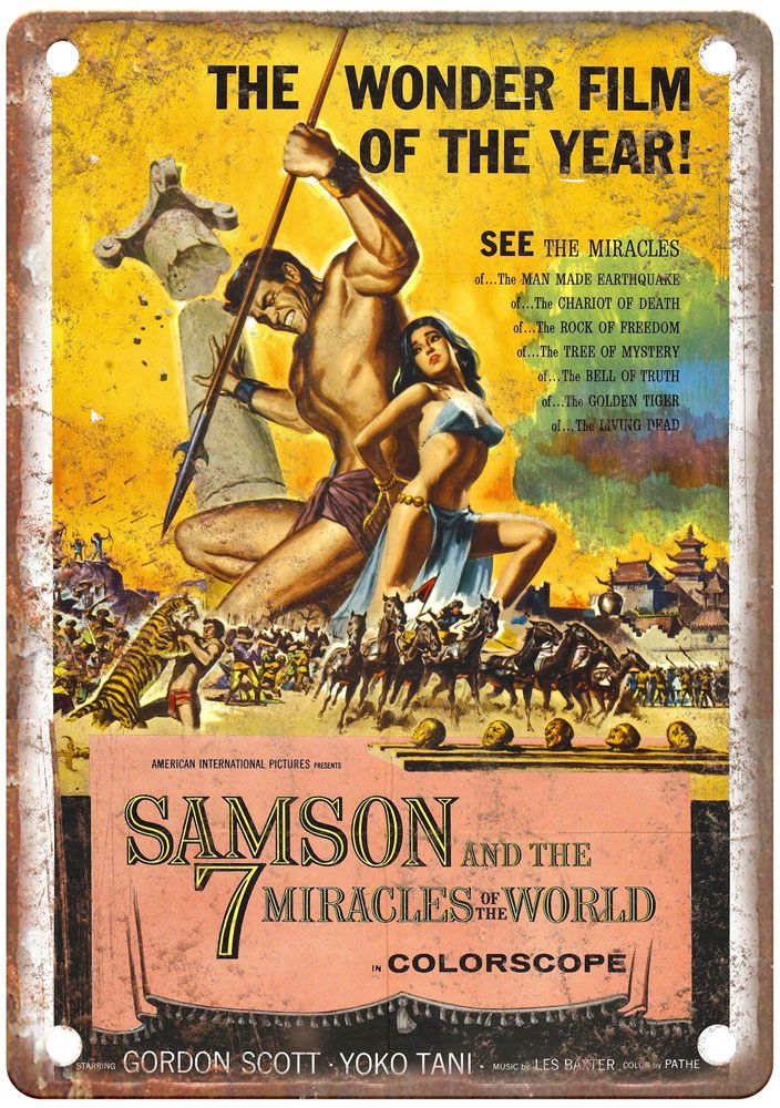 Samson And Seven Miracles Of World Vintage Movie Poster Old Retro Look Metal Sign