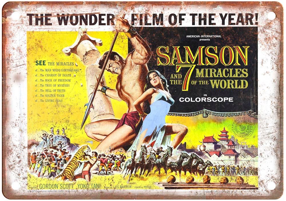 Samson And Seven Miracles Of World Vintage Movie Poster Old Retro Look Metal Sign