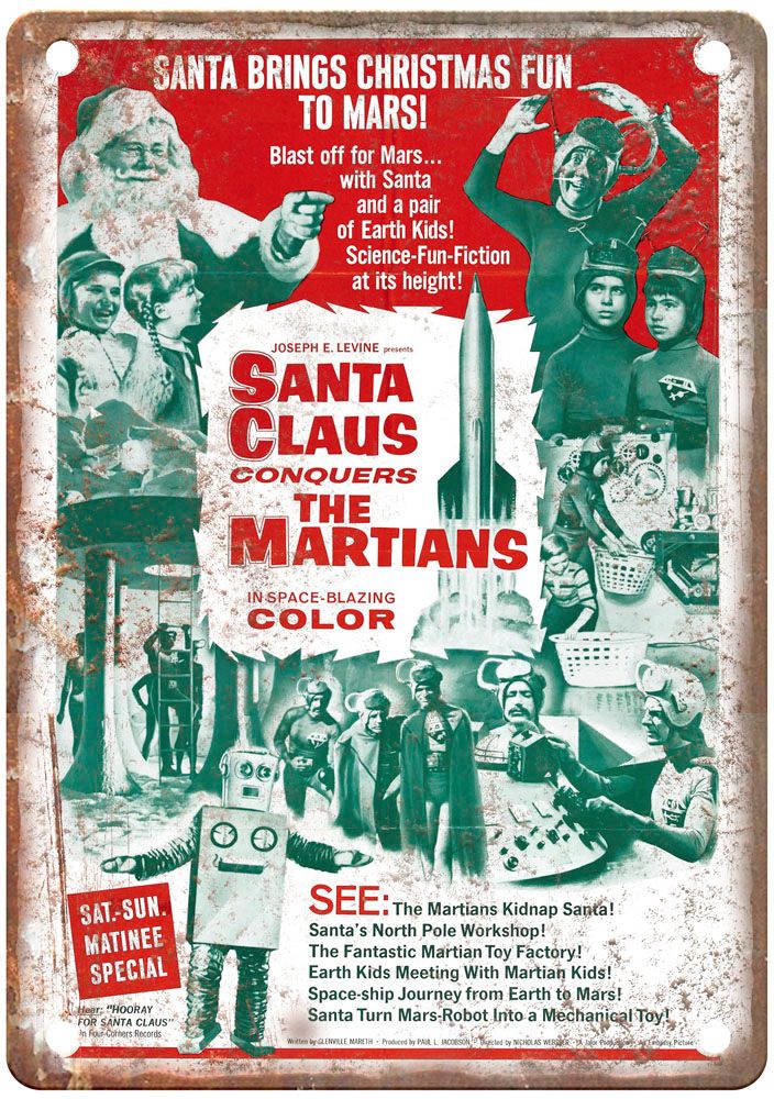 Santa Claus Conquers Martians Vintage Movie Poster Old Retro Look Metal Sign