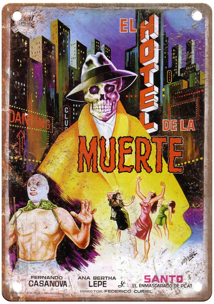 Santo In Hotel Of Death Vintage Movie Poster Old Retro Look Metal Sign