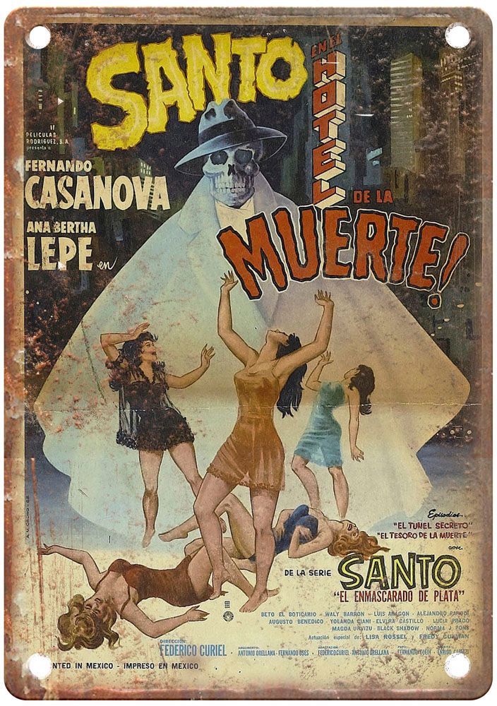 Santo In Hotel Of Death Vintage Movie Poster Old Retro Look Metal Sign