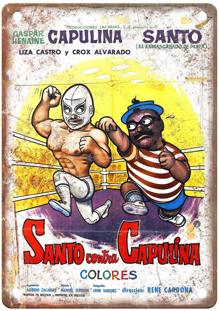 Santo Vs Capulina Vintage Movie Poster Old Retro Look Metal Sign