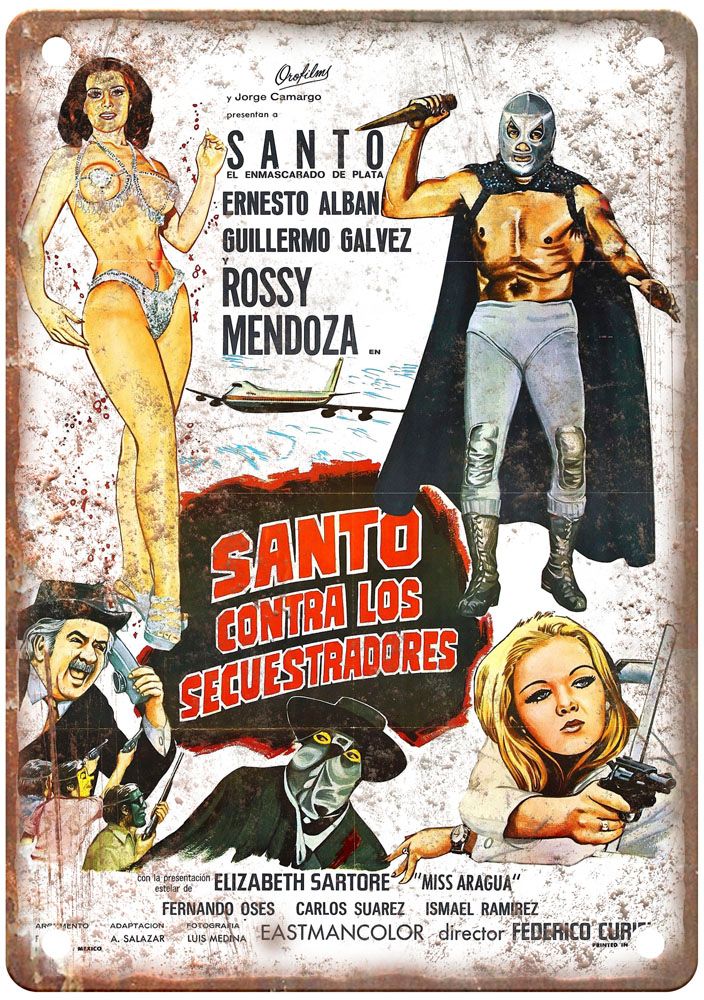 Santo Vs Kidnappers Vintage Movie Poster Old Retro Look Metal Sign