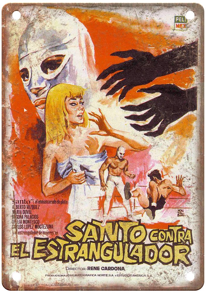 Santo Vs The Strangler Vintage Movie Poster Old Retro Look Metal Sign