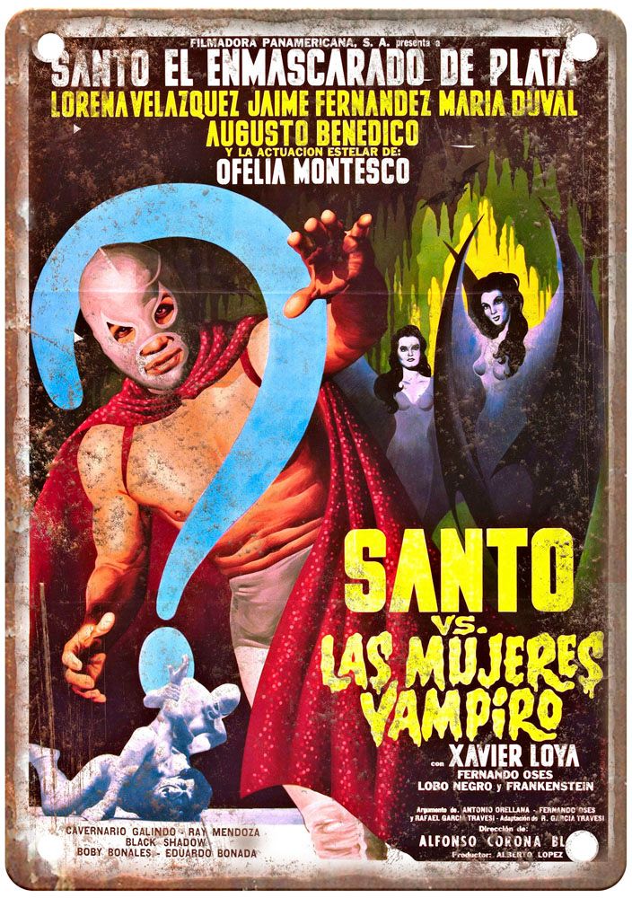 Santo Vs Vampire Women Vintage Movie Poster Old Retro Look Metal Sign