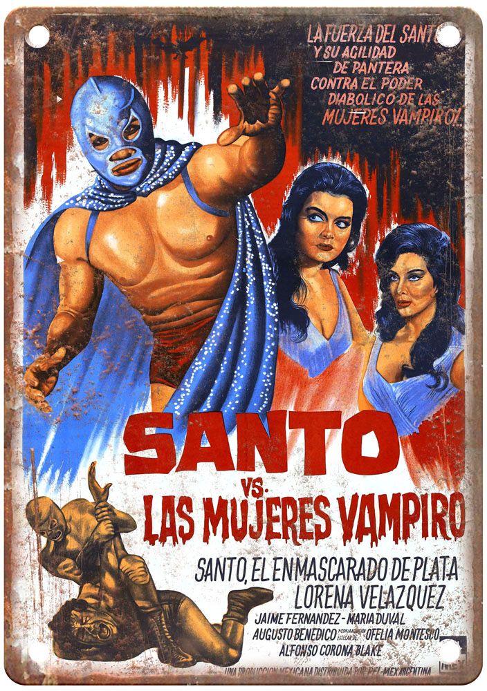 Santo Vs Vampire Women Vintage Movie Poster Old Retro Look Metal Sign