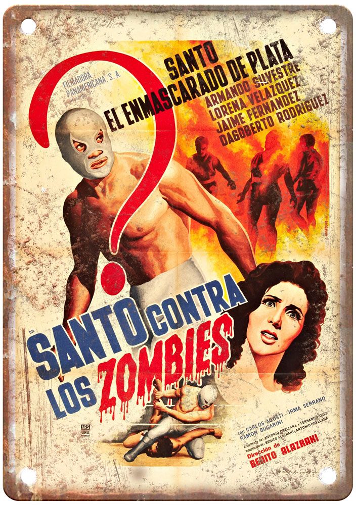 Santo Vs Zombies Vintage Movie Poster Old Retro Look Metal Sign