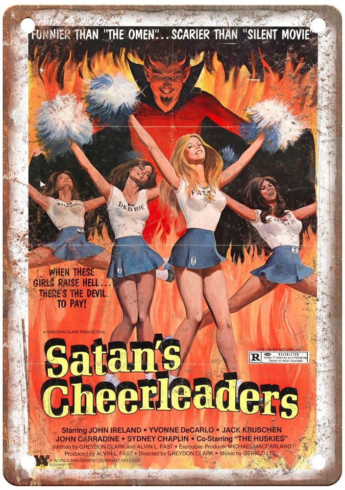 Satans Cheerleaders Vintage Movie Poster Old Retro Look Metal Sign