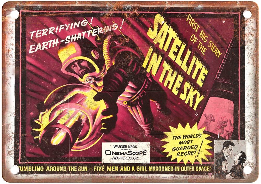 Satellite In Sky Vintage Movie Poster Old Retro Look Metal Sign