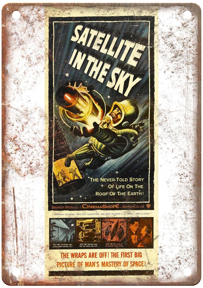 Satellite In Sky Vintage Movie Poster Old Retro Look Metal Sign