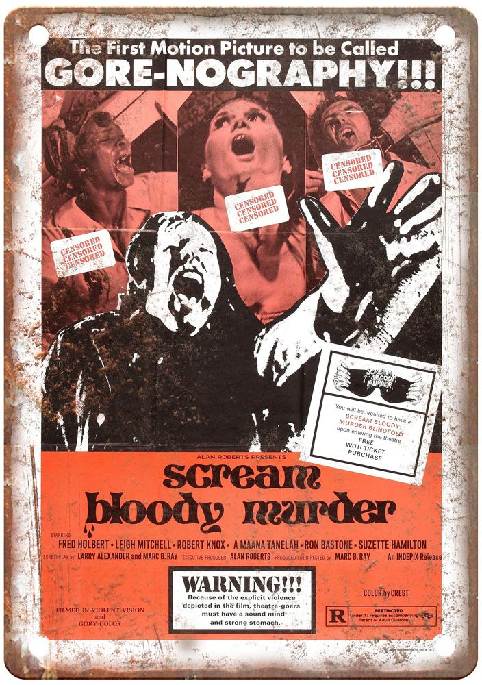 Scream Bloody Murder Vintage Movie Poster Old Retro Look Metal Sign