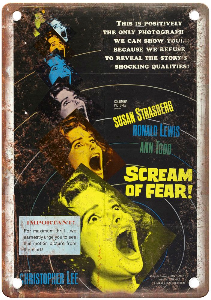 Scream Of Fear Vintage Movie Poster Old Retro Look Metal Sign