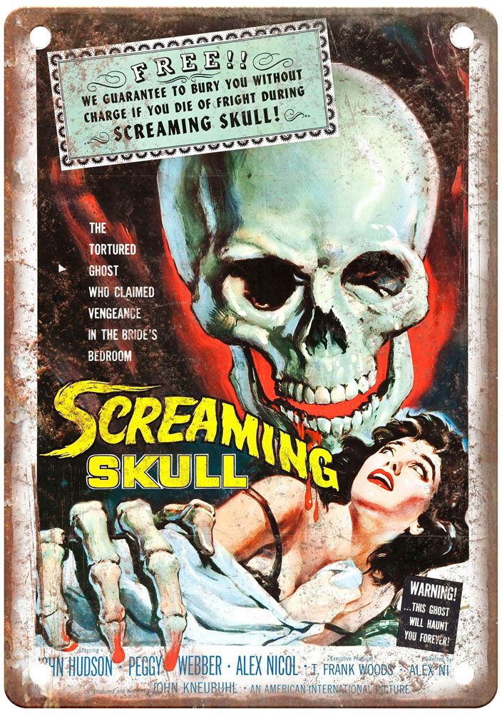 Screaming Skull Vintage Movie Poster Old Retro Look Metal Sign