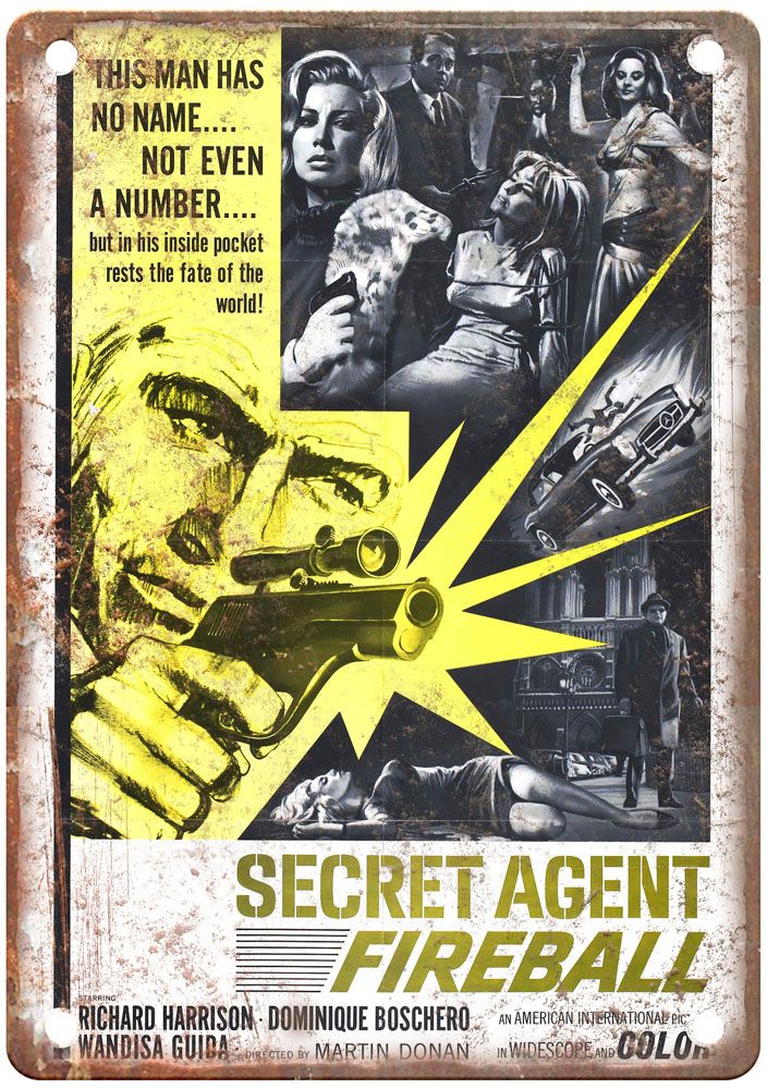 Secret Agent Fireball Vintage Movie Poster Old Retro Look Metal Sign