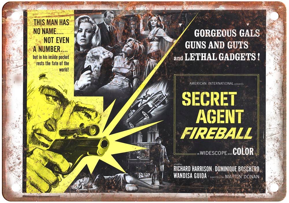 Secret Agent Fireball Vintage Movie Poster Old Retro Look Metal Sign