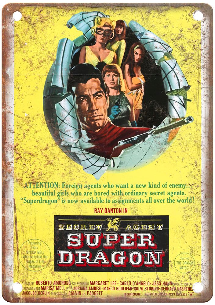 Secret Agent Super Dragon Vintage Movie Poster Old Retro Look Metal Sign