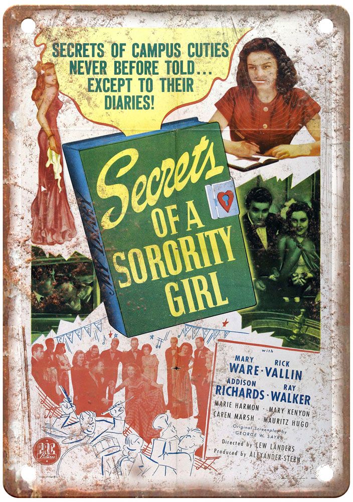 Secrets Of Sorority Girl Vintage Movie Poster Old Retro Look Metal Sign