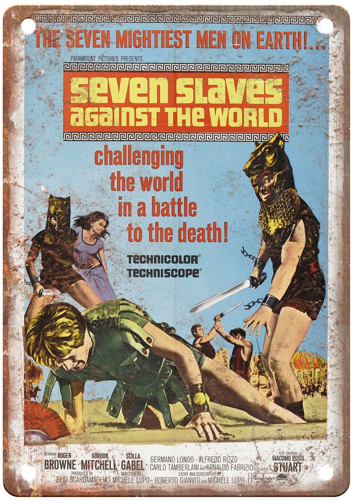 Seven Slaves Against World Vintage Movie Poster Old Retro Look Metal Sign