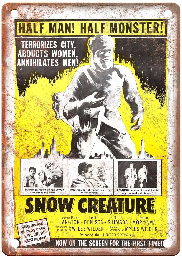 Snow Creature Vintage Movie Poster Old Retro Look Metal Sign