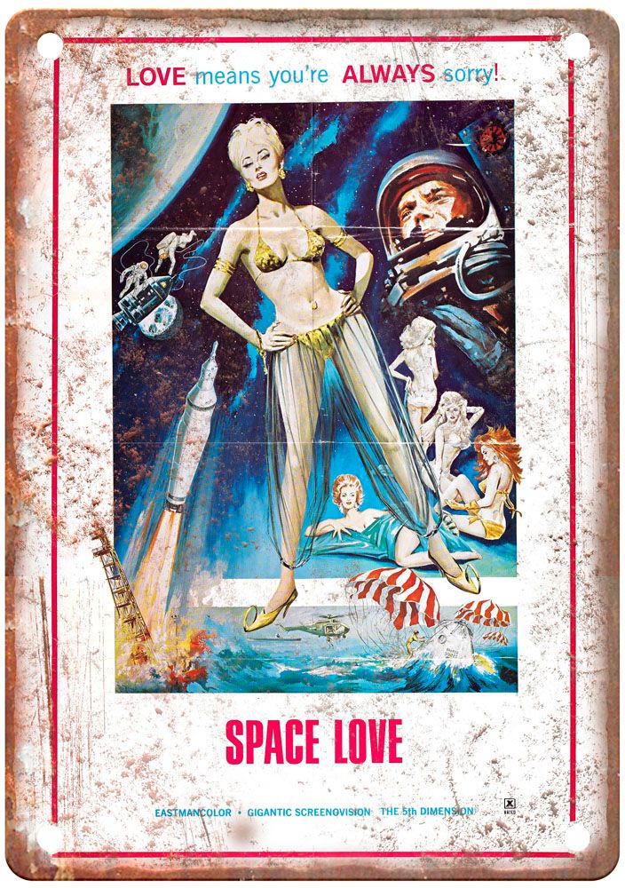 Space Love Vintage Movie Poster Old Retro Look Metal Sign