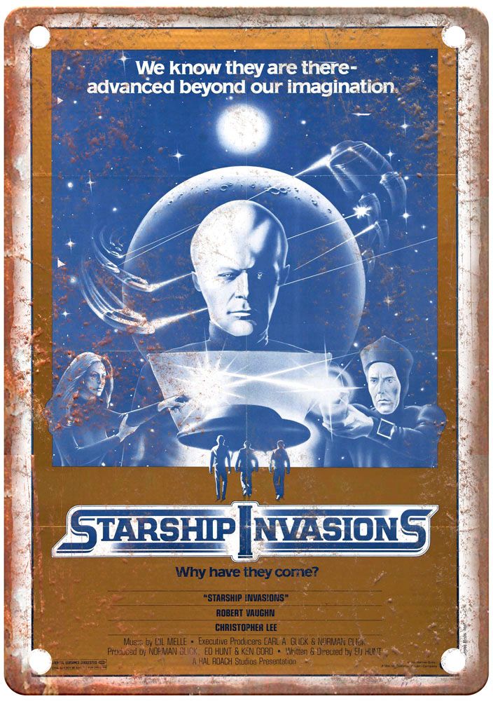 Starship Invasions Vintage Movie Poster Old Retro Look Metal Sign