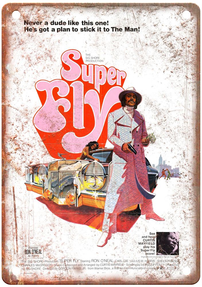 Super Fly Vintage Movie Poster Old Retro Look Metal Sign