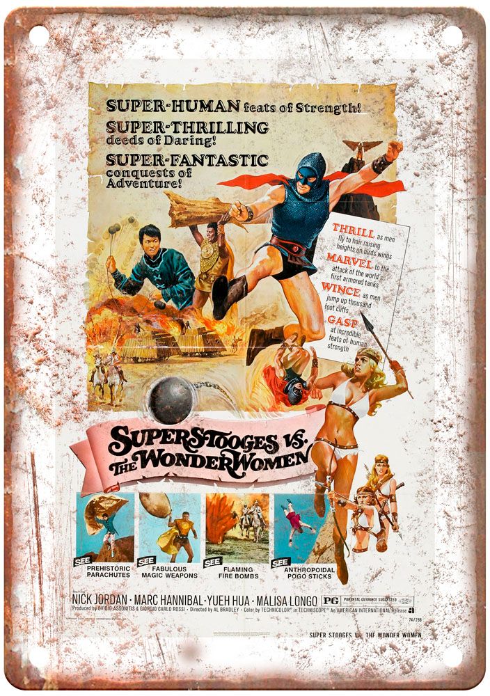 Super Stooges Vs Wonder Women Vintage Movie Poster Old Retro Look Metal Sign