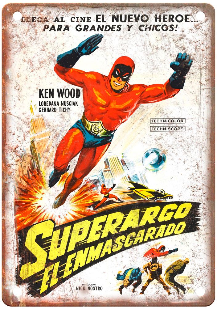 Superargo Vs Diabolicus Vintage Movie Poster Old Retro Look Metal Sign