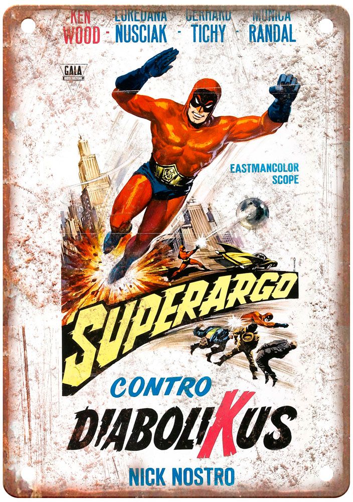 Superargo Vs Diabolicus Vintage Movie Poster Old Retro Look Metal Sign